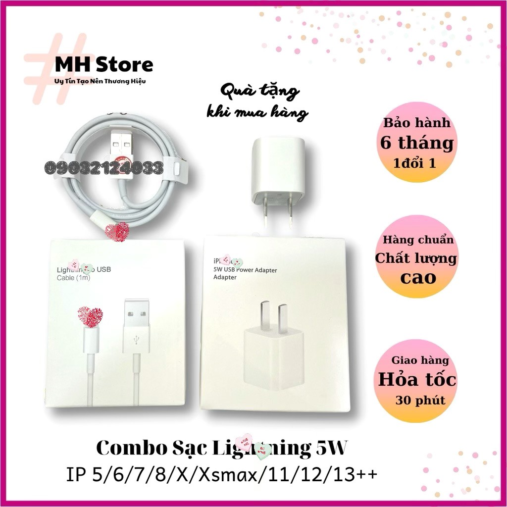 BỘ SẠC Cáp sạc 5W/COMBO SẠC 5W CHO CÁC DÒNG 5/6/6s/6sPlus/7/8/7Plus/8Plus/X/Xsmax/11/12(BẢO HÀNH 1 ĐỔI 1)MH Shop
