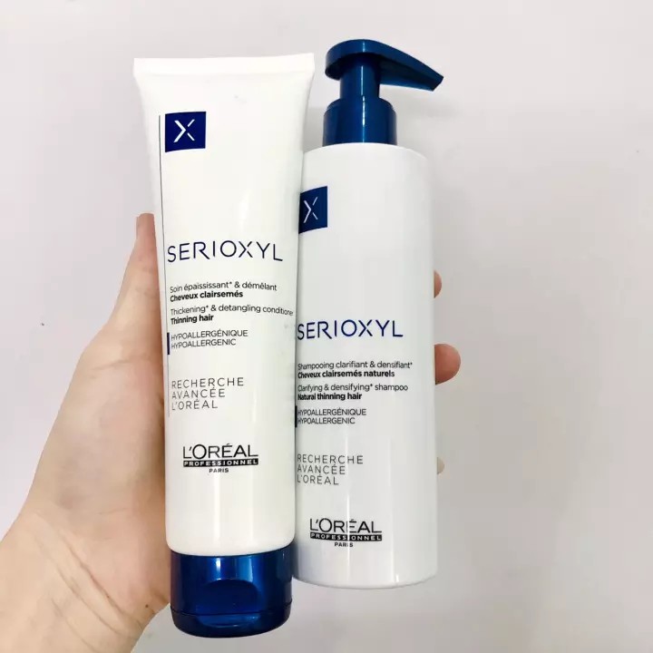 Bộ gội xả và tinh chất L'oréal Serioxyl dành cho tóc thưa mỏng, giúp tóc dày lên ngay lập tức 250mlx2/90ml