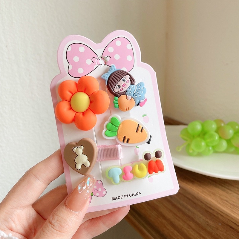 Sét 5 Kẹp tóc phong cách Hàn Quốc trái cây, hoạt hình, hoa, kem, công chúa xinh ngất ngây cho bé gái