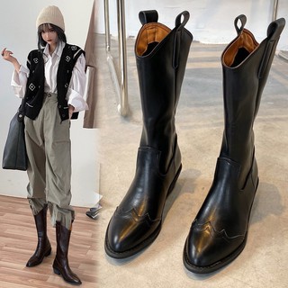☀giày☀✚๑۩Women s 2020 new retro western cowboy knight boots in autumn all-match pointed toe