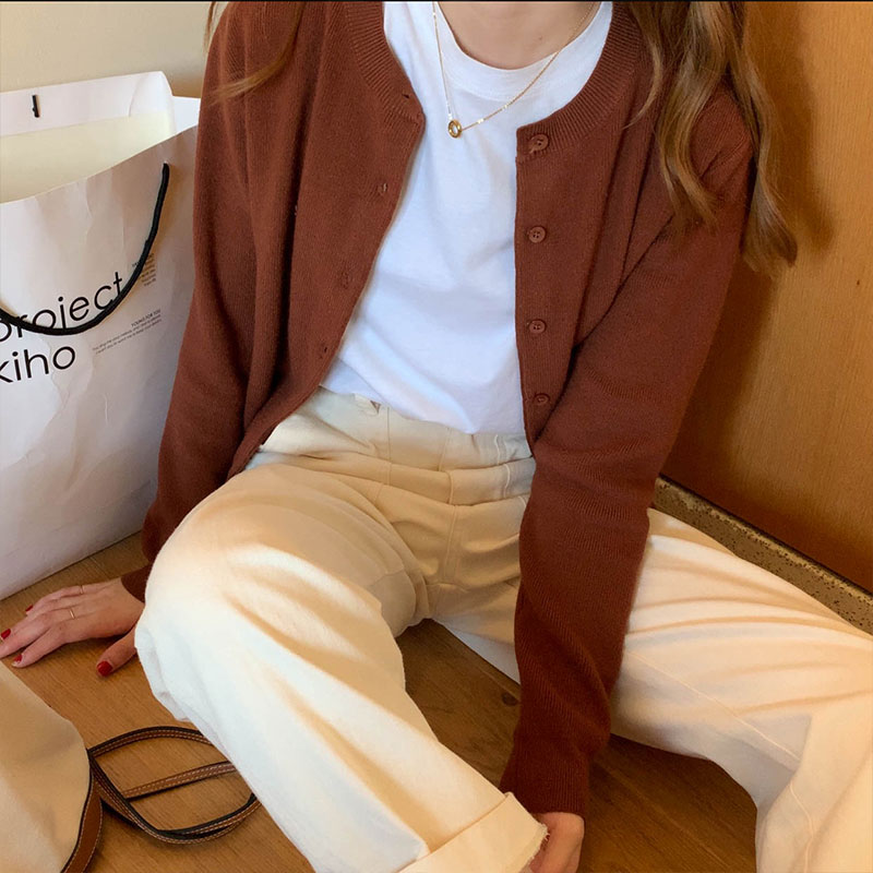 Áo Khoác Len Dệt Kim Màu Trơn 38757 Thời Trang Cho Nữ