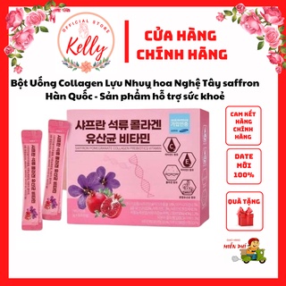 Bột Collagen Uống colagen Lựu Đỏ Nhụy Hoa Nghệ Tây Saffron Bio Cell Hàn Quốc 2021 (Hộp 30 gói)