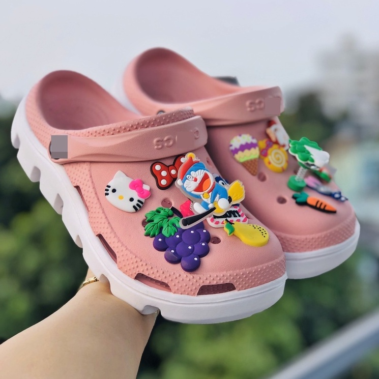 Dép Crocs dép Cross Duet Freeship + 12 sticker dép sục cá sấu bít đầu Quai Ngang Nam nữ kèm tag mác đầy đủ