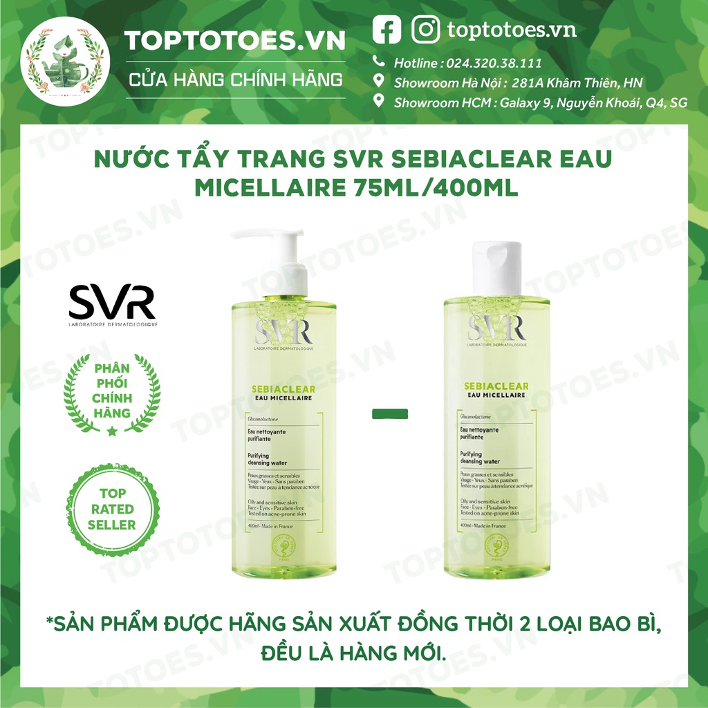 Nước tẩy trang cho da dầu mụn SVR Sebiaclear Eau Micellaire 75ML/ 400ML [NHẬP KHẨU CHÍNH HÃNG 100%]