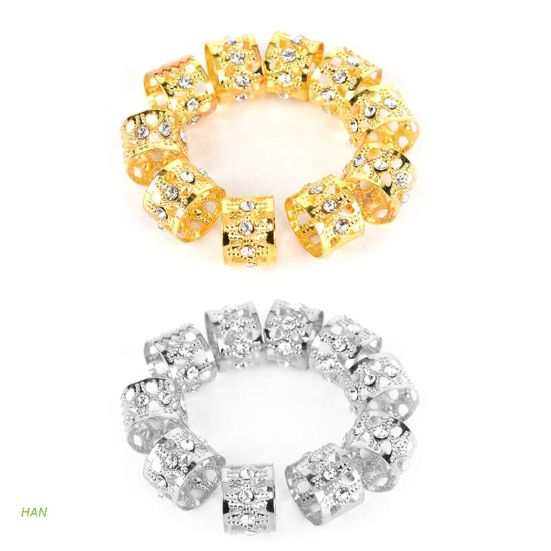 [Hàng mới về] Set 5 ống kẹp bện tóc điều chỉnh được bằng kim loại đính đá nhân tạo màu vàng/ màu bạc thời trang làm đẹp