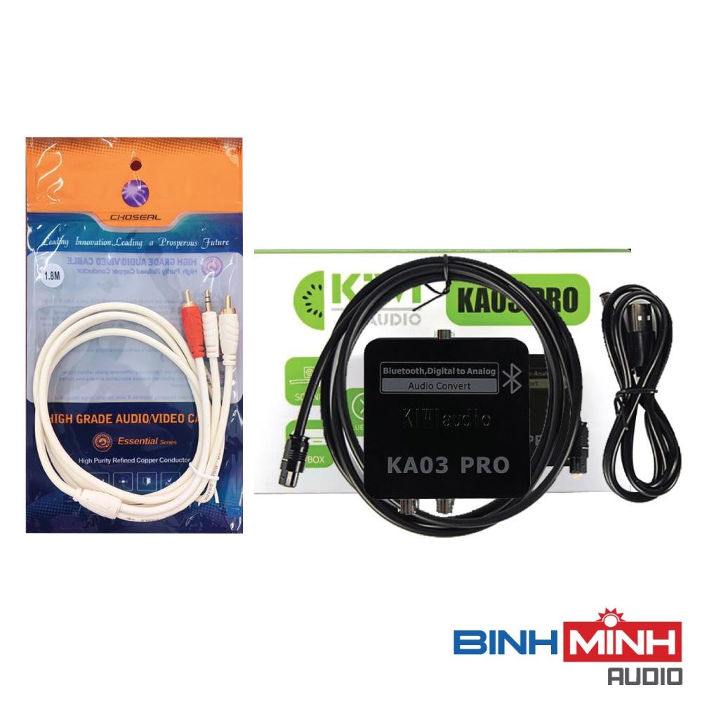 Combo Bộ chuyển quang âm thanh KIWI KA03 Pro hỗ trợ Bluetooth và Dây AV Choseal 1 ra 2 hoa sen dài 1.8m