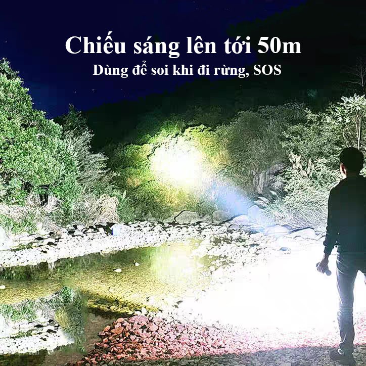 Đèn Pin Chống Nước, Đèn Siêu Sáng Chiếu Xa Cầm Tay, Sạc Tích Điện, Đèn Trần Phú