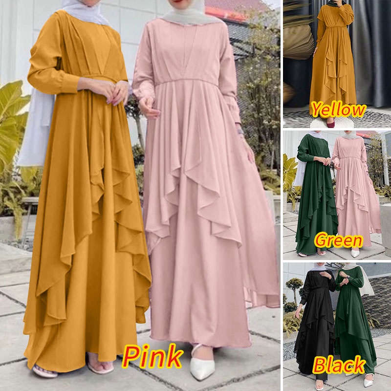 Đầm ZANZEA dài tay dài cổ tròn thời trang cho phụ nữ Hồi giáo