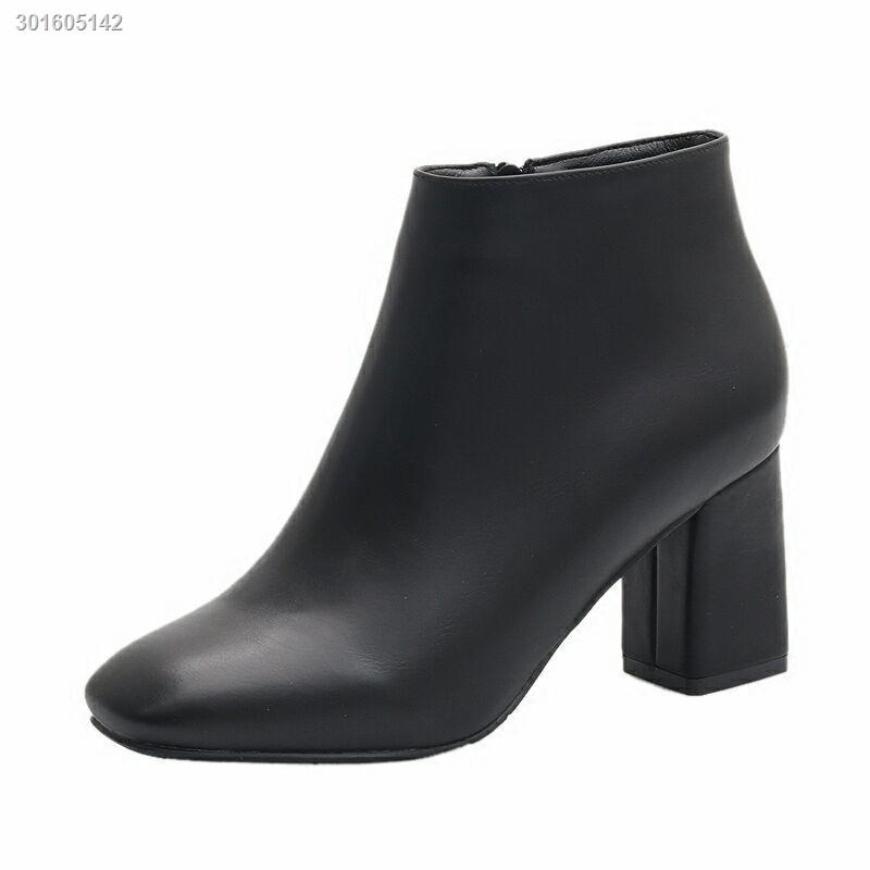Giày boots cổ ngắn đế cao giày mũi vuông có khóa kéo thời trang Thu Đông Âu Mỹ cho nữ