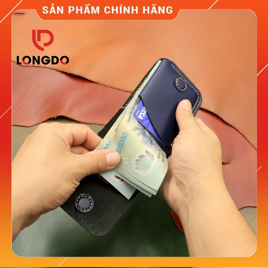 Ví Sen 3 Cao Cấp - Cam Kết 100% Da Bò Thật - Bóp Da Nam Mini Màu Xanh Navy Hàng Chính Hãng Thương Hiệu Longdo Leather