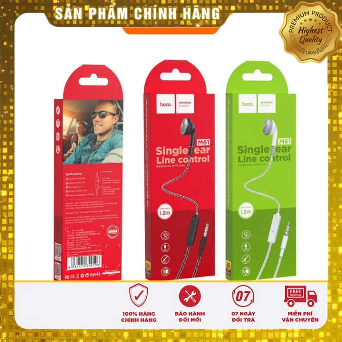 Tai nghe liền dây 1 tai Hoco M61 có micro chân 3.5mm Dành cho điện thoại iPhone iP Xiaomi Huawei Samsung Oppo Realme