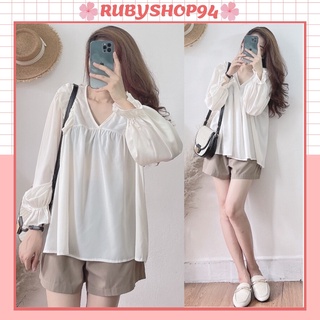 Set babydoll nữ kèm quần set đồ nữ cá tính đi chơi dài tay áo voan lụa quần nâu sang chảnh mùa hè mùa thu