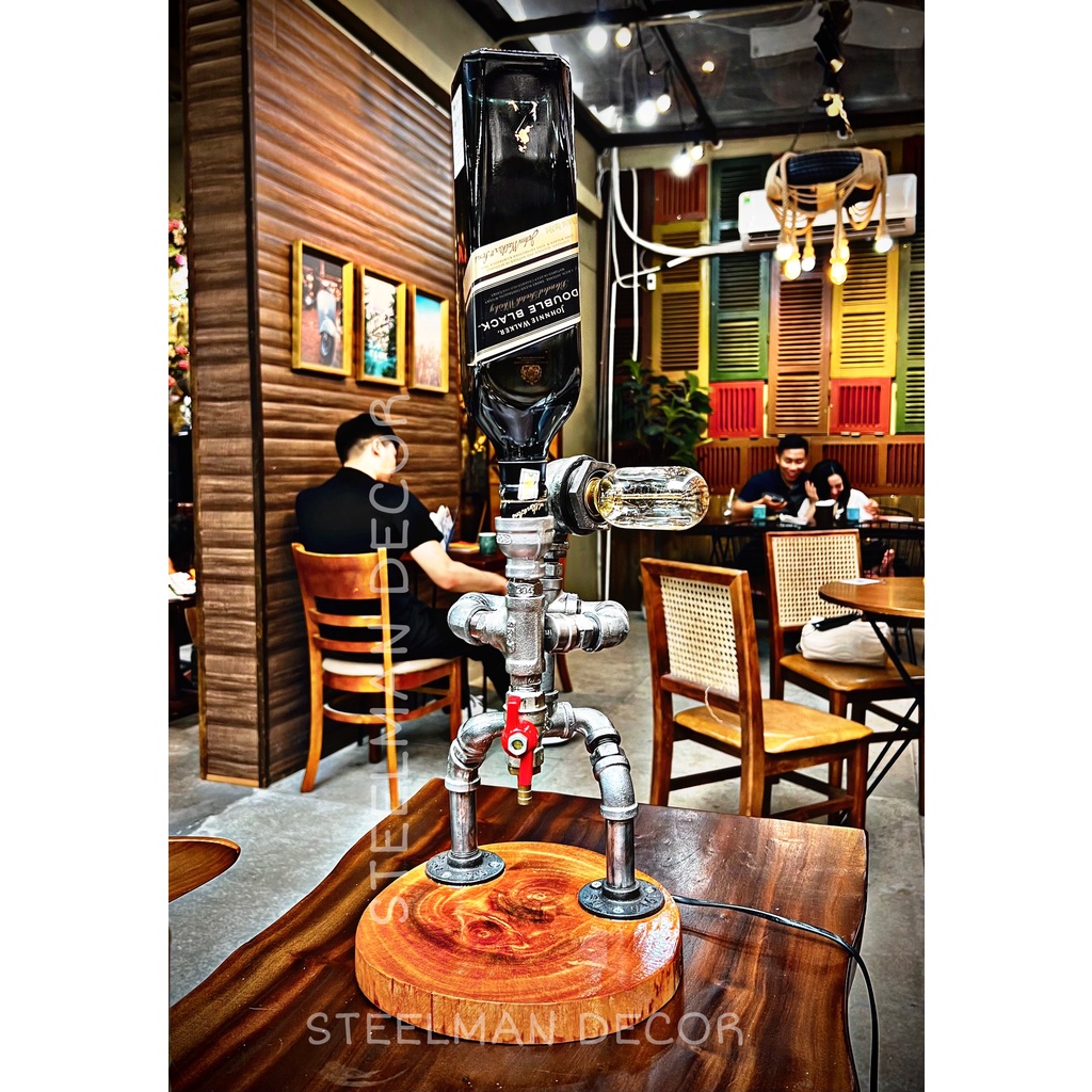 Industrial pipe drinks dispenser - Đèn trang trí cổ điển phong cách vintage, bóng sợi đốt Edison, máy rót rượu vintage
