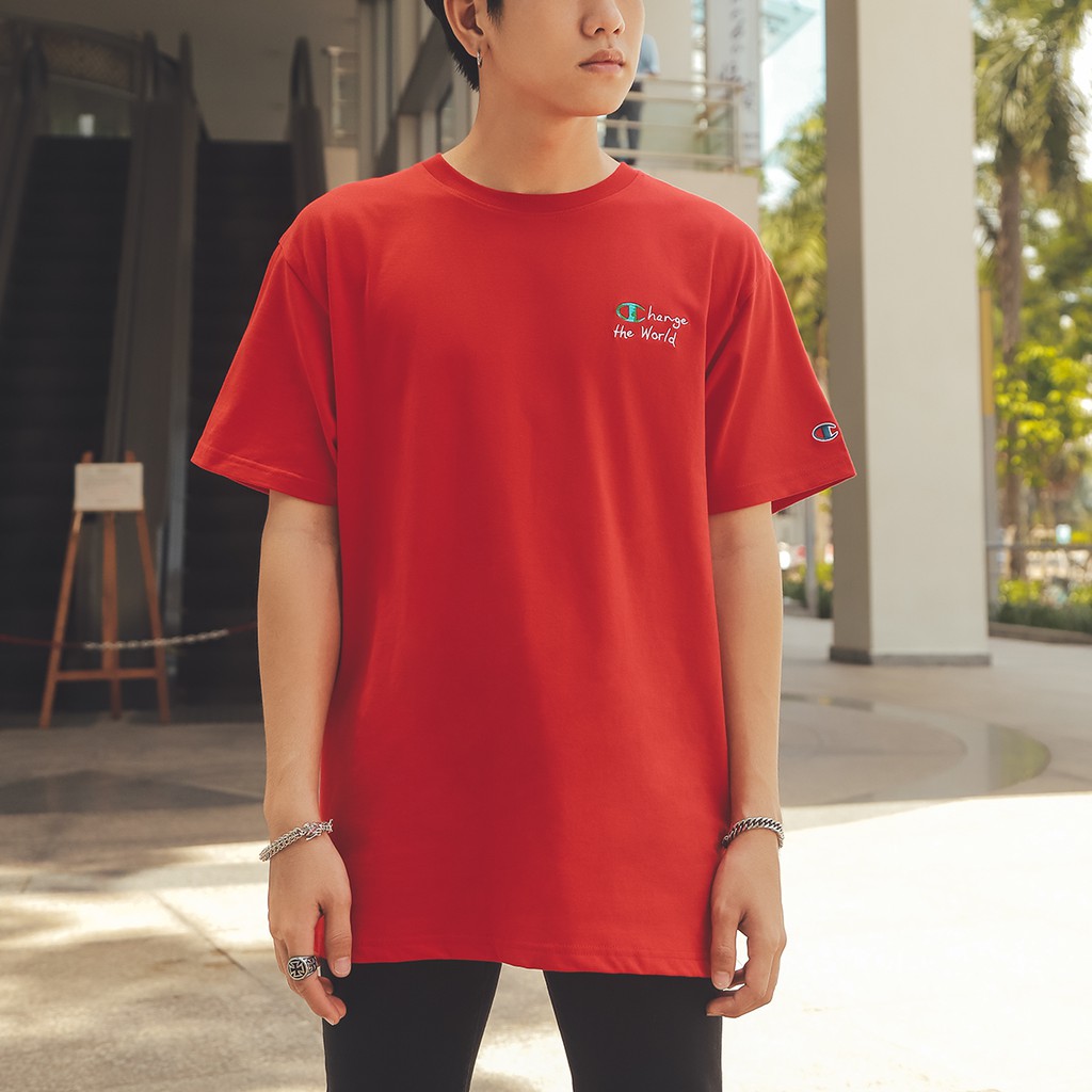 ÁO THUN ĐỎ THÊU CHAMPION CHANGE THE WORLD
