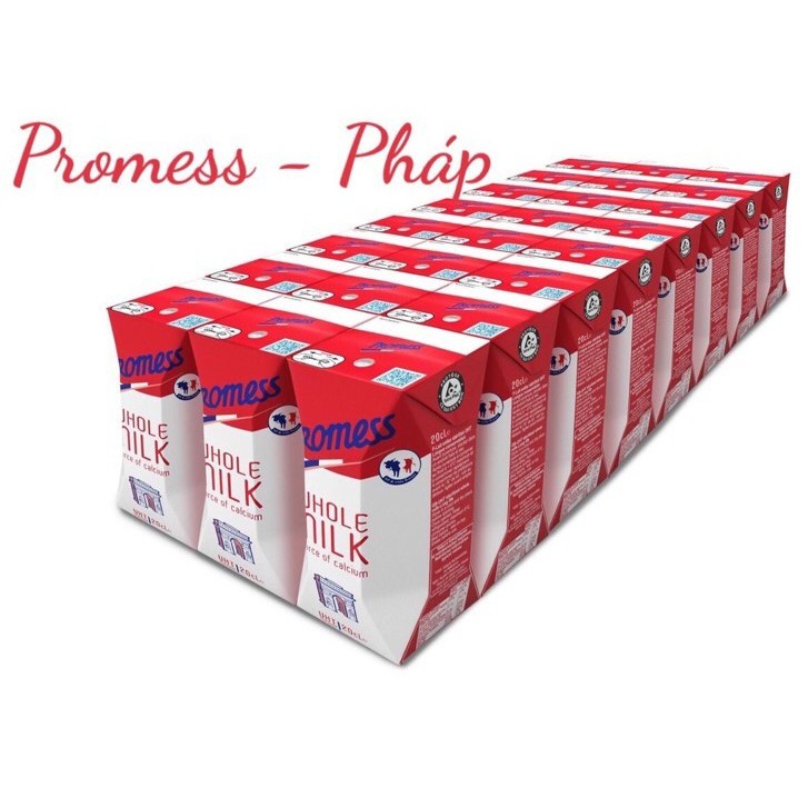 Thùng 24 Hộp nhỏ x 200ml Sữa Tươi Nguyên Kem - Ít Béo Không Đường PROMESS Nhập Khẩu Pháp