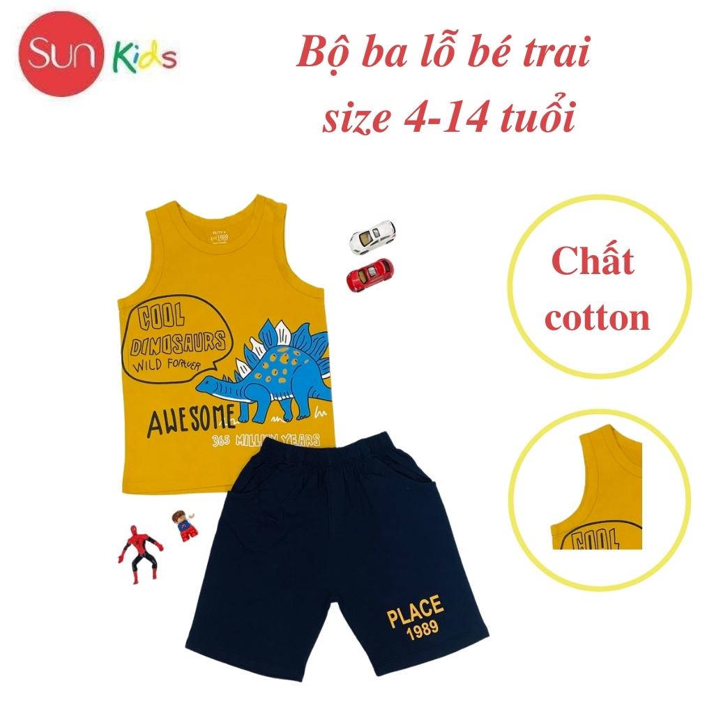 Đồ bộ bé trai, bộ ba lỗ cho bé chất thun cotton, nhiều màu, size 4-14 tuổi - SUNKIDS