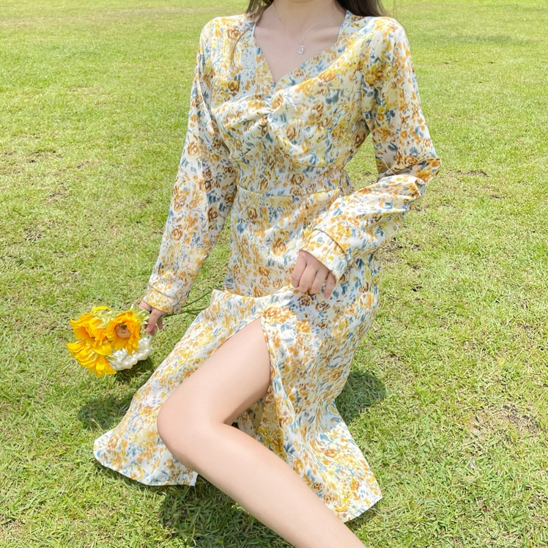 Đầm Hoa Midi Thời Trang Mùa Thu Hàn Quốc Cho Nữ