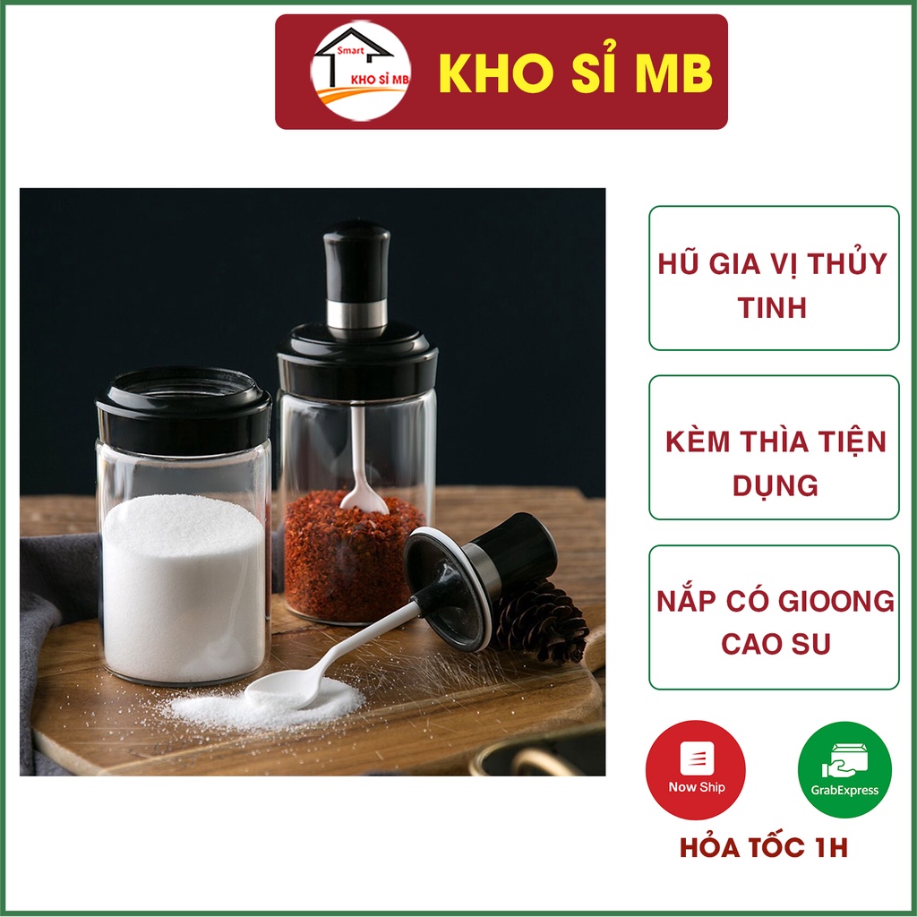 lọ đựng gia vị thủy tinh, hũ đựng gia vị thông minh kèm muỗng thìa cao cấp hàng đẹp Kho sỉ mb