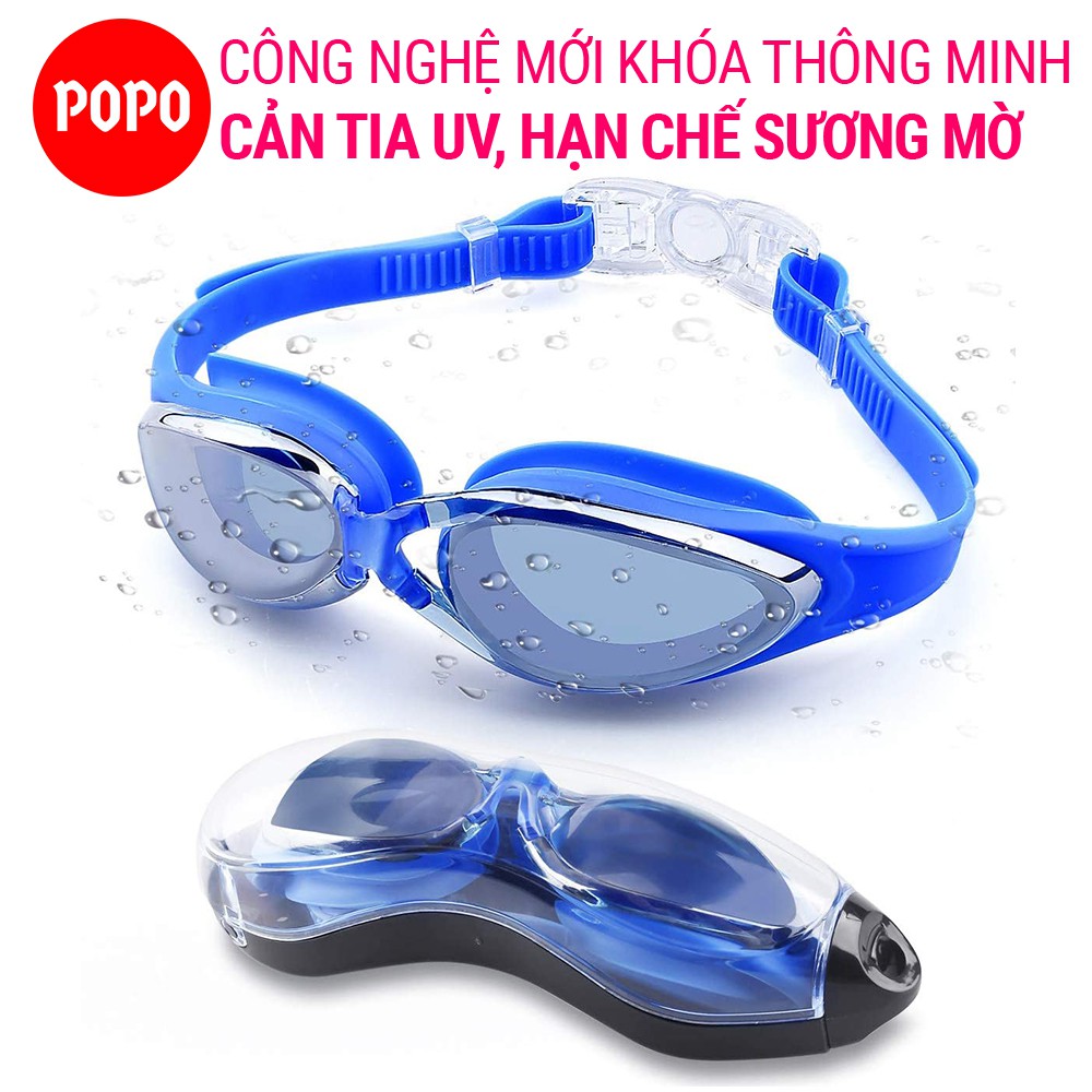 Bộ Kính bơi Mũ bơi Bịt tai kẹp mũi POPO G300-CA31, mắt kính cản tia UV hạn chế sương mờ, nón bơi ngăn nước