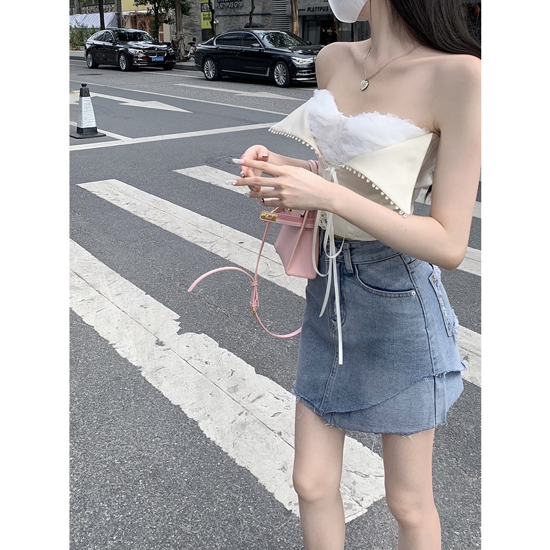 Chân váy jean Chữ A Lưng Cao Thời Trang retro