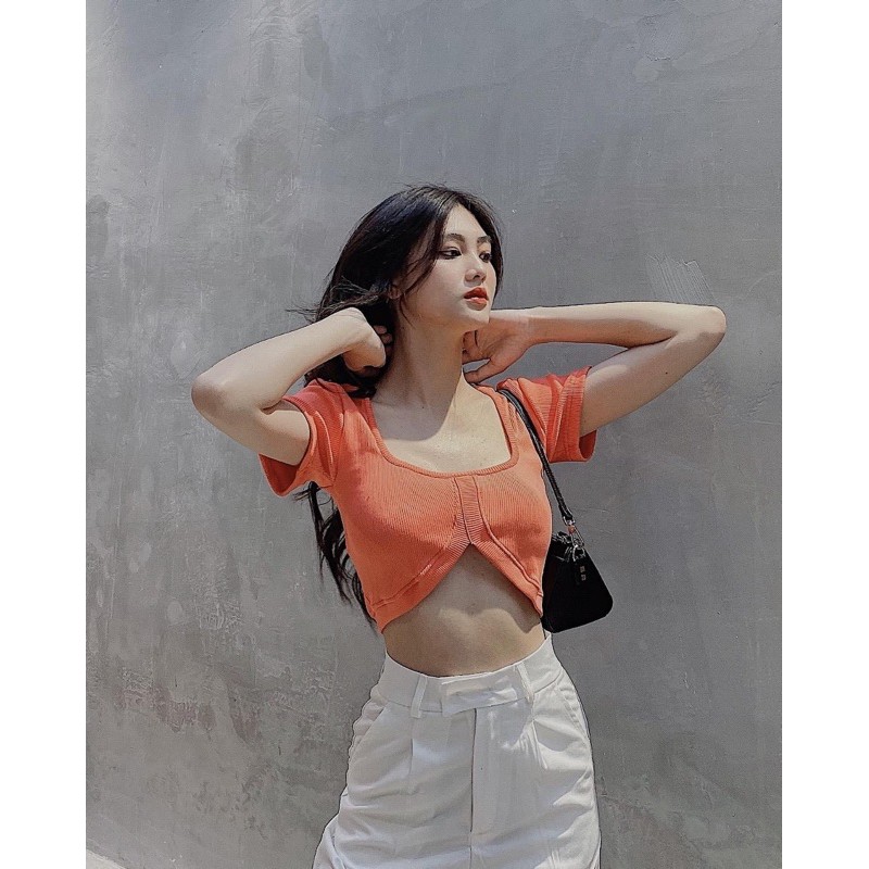 [𝑯𝑶𝑻 𝑰𝑻𝑬𝑴] SUNNY CROPTOP  Áo Croptop cổ vuông bo eo tay ngắn dày dặn
