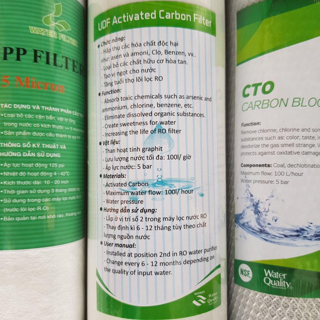 Bộ 3 lõi lọc 1 2 3  20 inch