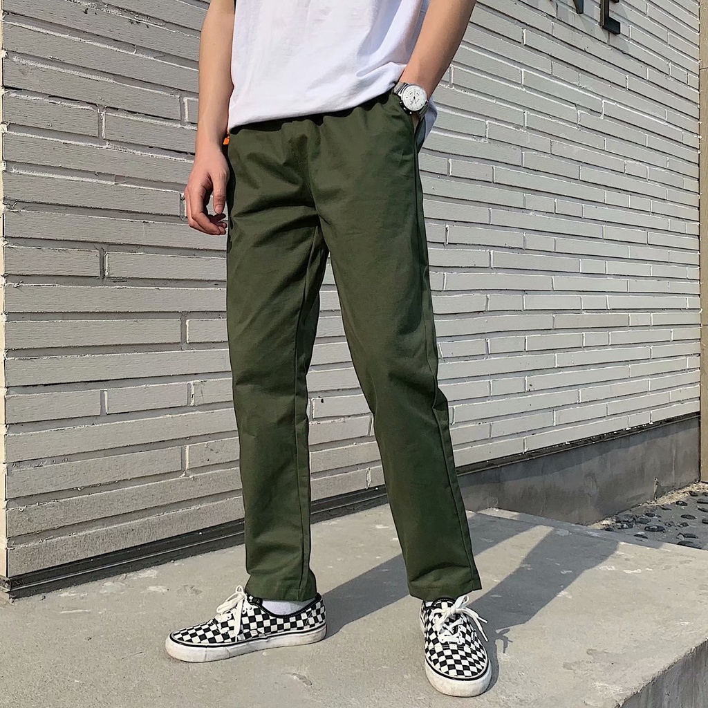 Plus Size 3 Color Men's straight simple Chino casual ankle pants Korean Style slacks for men Pure Cotton Loose Tr