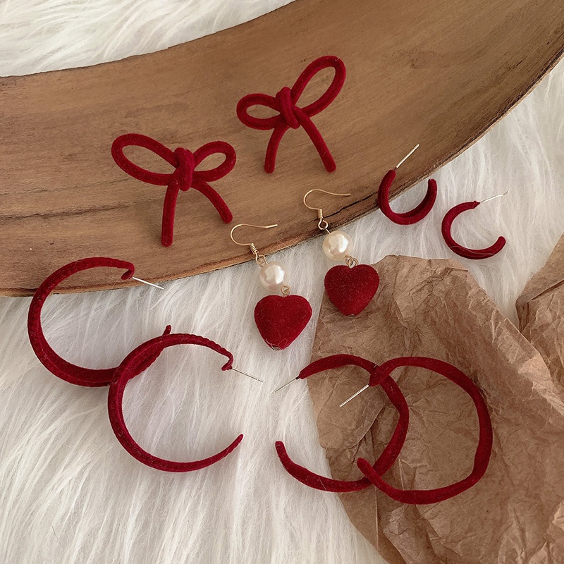 Hoa tai dáng dài hình nơ đỏ xinh xắn bằng nhung thời trang 2023 nữ tính