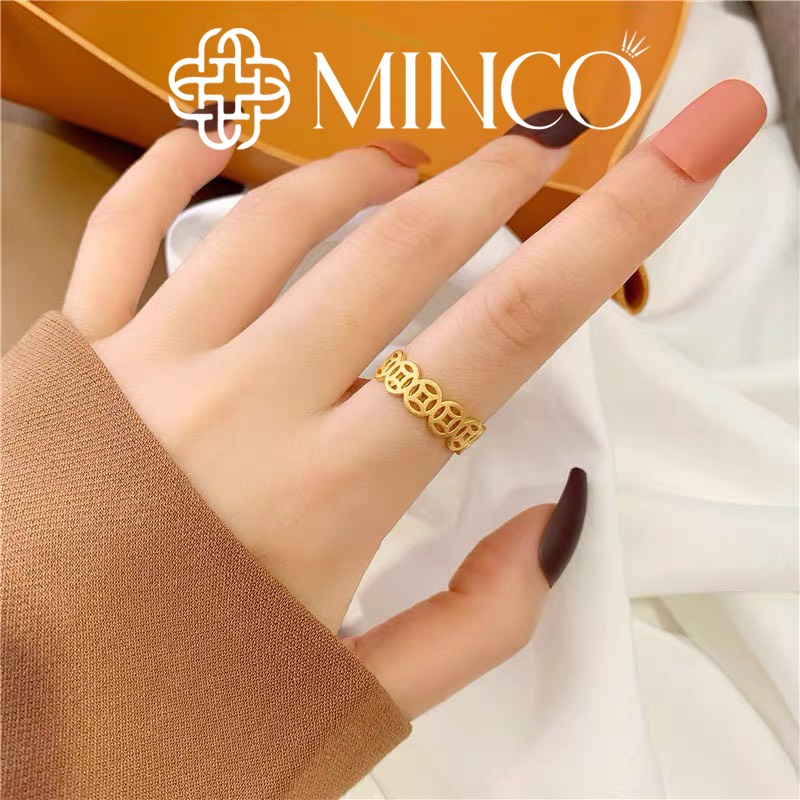 Nhẫn Kim tiền cao cấp Minco Accessories thiết kế đồng xu phong thủy màu vàng dành cho cả nam và nữ NT119