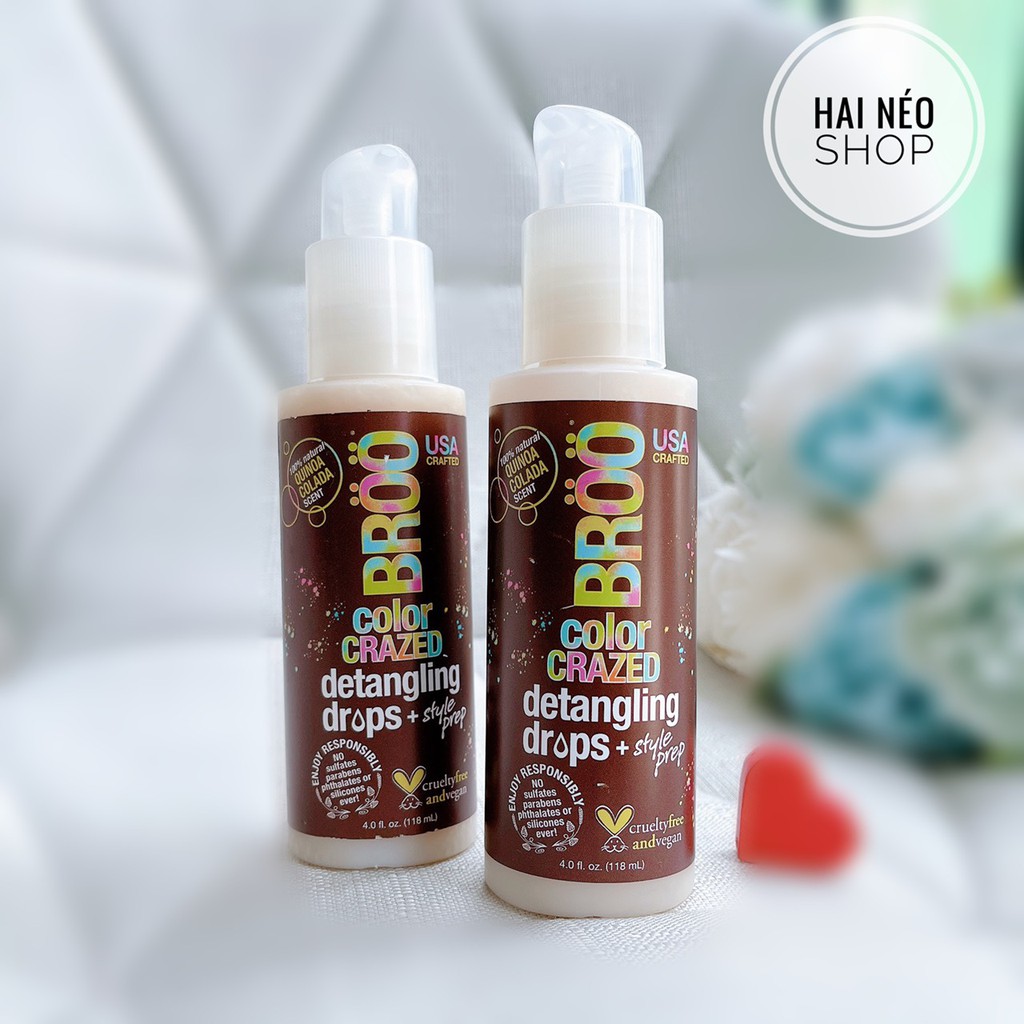 Kem dưỡng tóc nhuộm và hư tổn, khô xơ rối BRoo Color Crazed Detangling Drops (USA)