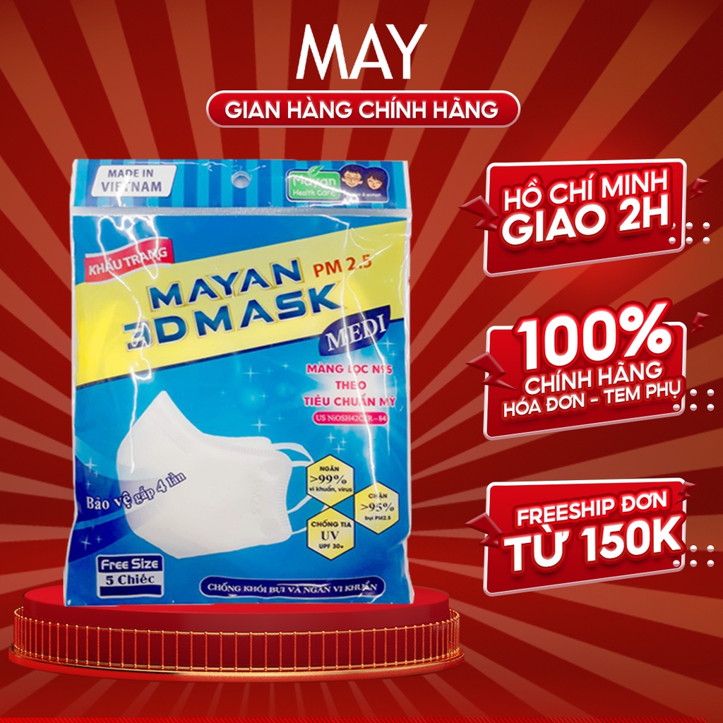 Túi 5 Miếng Khẩu Trang Mayan 3D Mask Chống Bụi Mịn PM 2.5