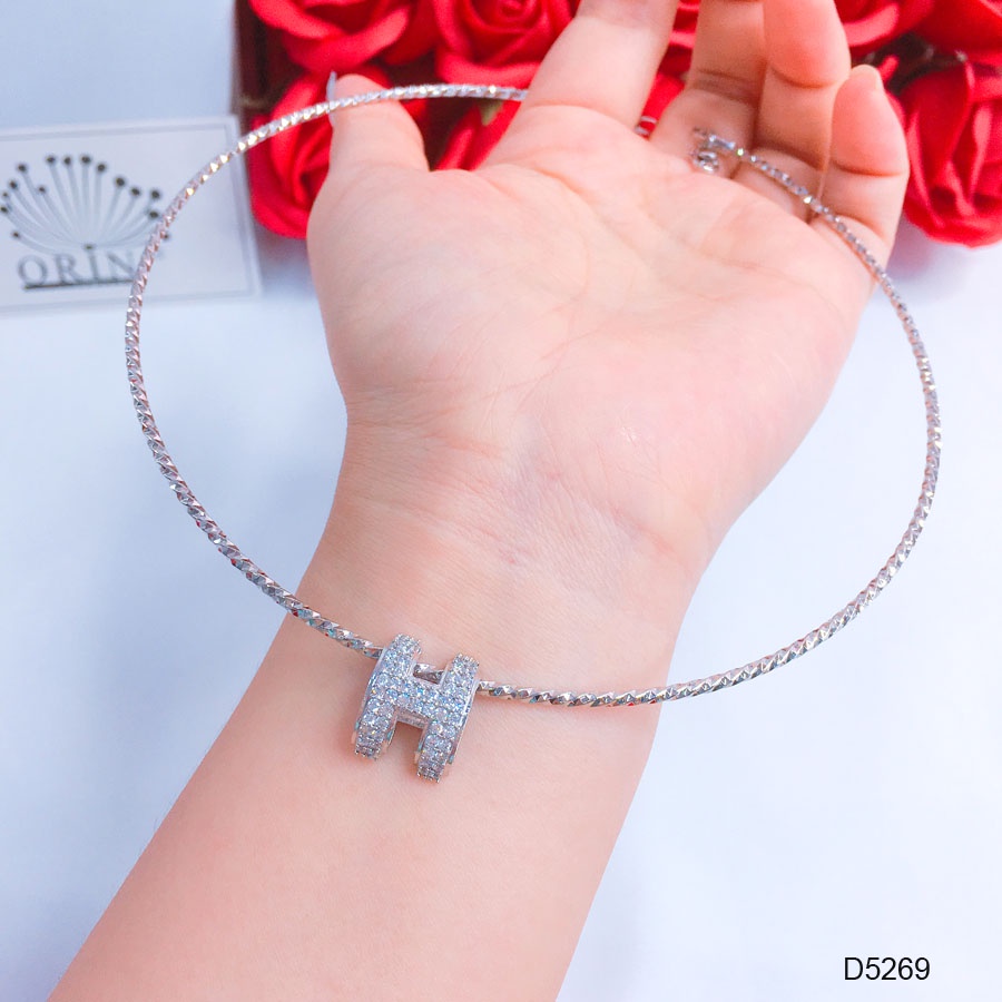 Kiềng bạc nữ, vòng cổ mặt chữ đính đá cao cấp Orin D5269