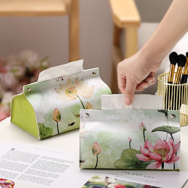 Hộp Đựng Khăn Giấy Bằng Da Cao Cấp Họa Tiết Tranh Sơn Dầu Sáng Tạo Để Bàn Phòng Khách / Xe Hơi