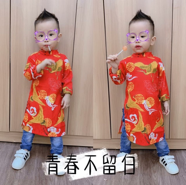 Áo dài gấm cho bé 9-22kg