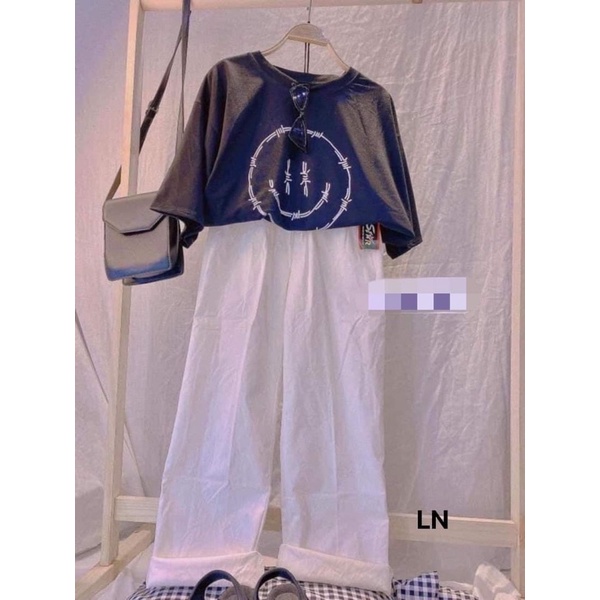 Sét áo mặt cười gai + quần kaki trắng TH6