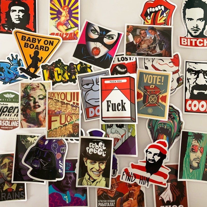 Bộ 50 miếng dán hình sticker chống nước sticker laptop hoạt hình graffiti chống thấm nước trang trí cho hành lý