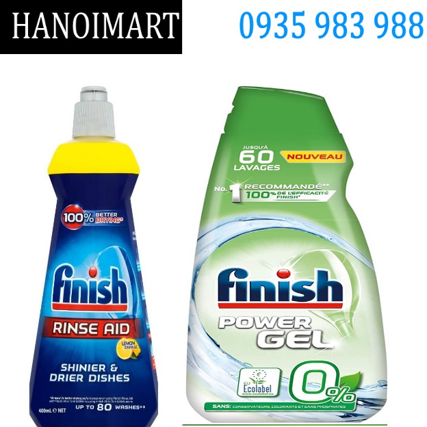 Combo Xà phòng rửa bát finish hữu cơ 900ml+ Nước làm Bóng Finish 400ml chuyên dùng cho máy