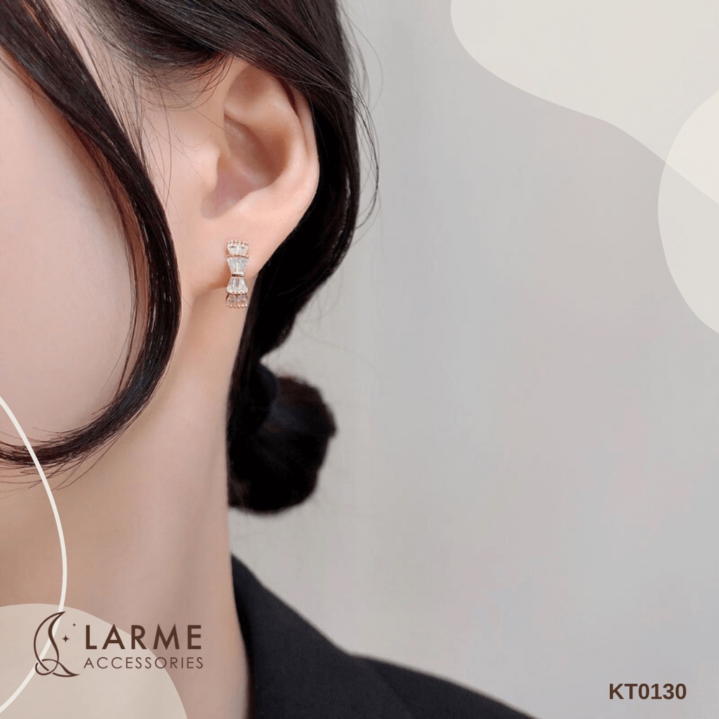 Khuyên tai nữ tròn, bông tai nụ dài đính đá lấp lánh Larme Accessories - KT0130