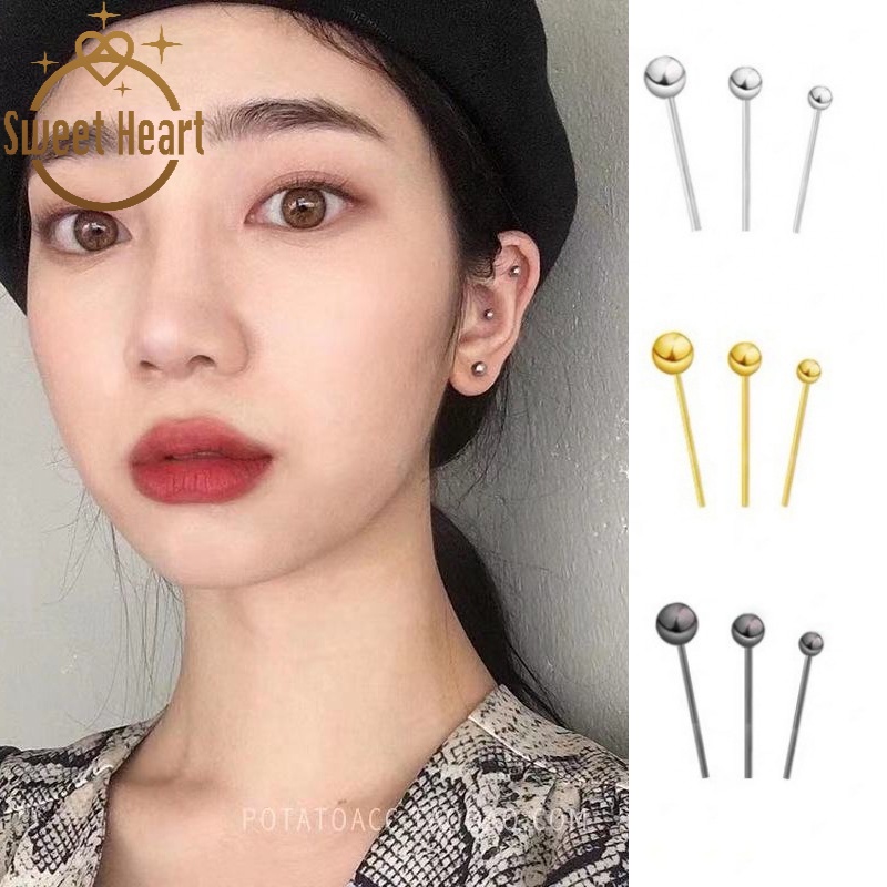 Đôi bông tai mạ vàng bạc 925 thời trang Hàn Quốc 3 4 5mm cho nữ