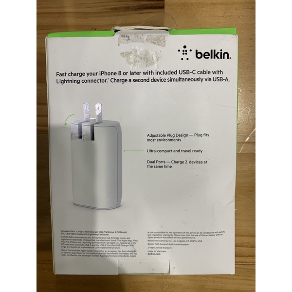 Original Bộ cáp sạc nhanh Belkin 30W+ cáp USB-C to Liightning 1.5m chính hãng