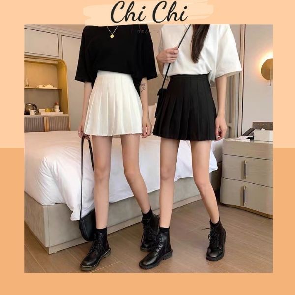 Chân váy xếp ly chữ a ngắn tenis 2 màu trắng đen siêu đẹp VD1