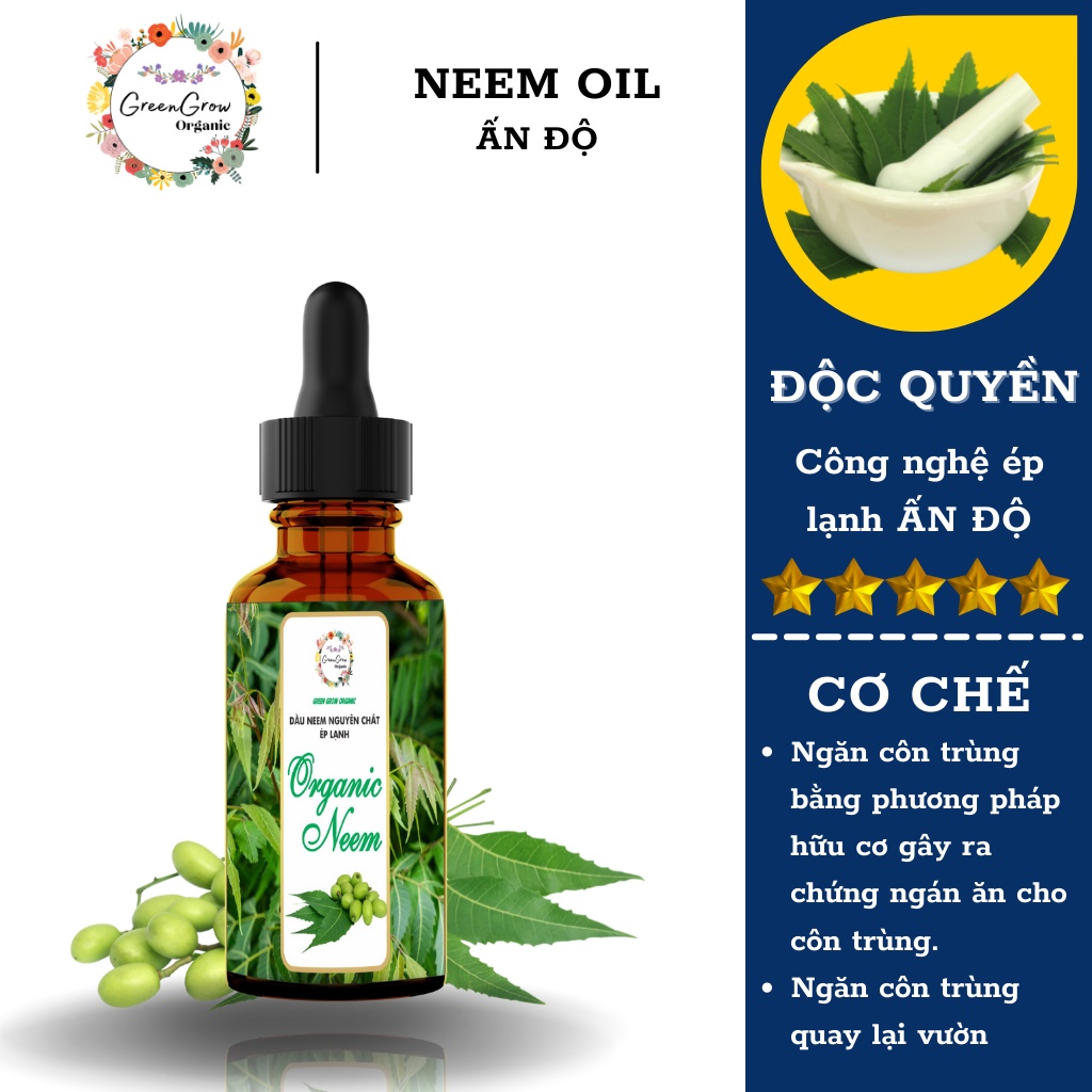 Tinh dầu Neem oil Green Grow Organic phòng trừ sâu bệnh bọ trĩ nhện đỏ nấm lá cho Hoa Hồng và các loại hoa kiểng MS185