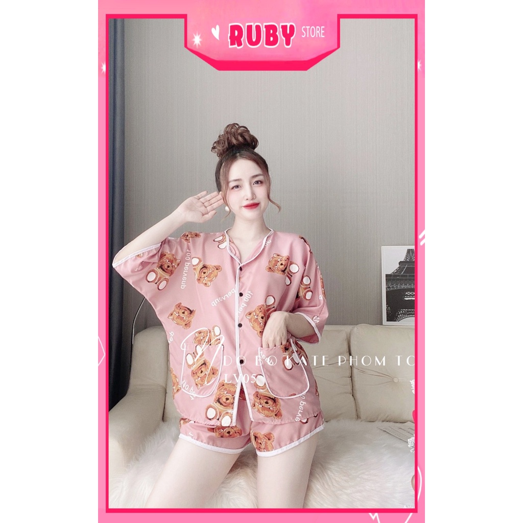 [Phom 60kg] Đồ bộ nữ mặc nhà phom to chất kate mềm mát in gấu in hoạt hình dễ thương LV05
