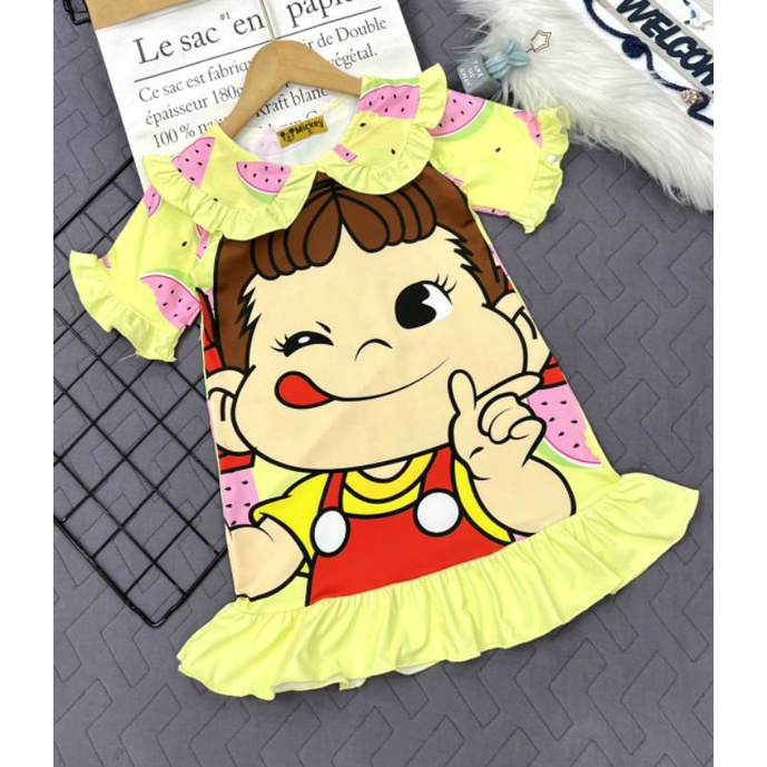 Đầm bé gái thun lạnh in 3D hình siêu dễ thương từ 9 đến 40 ký - Váy đầm bé gái