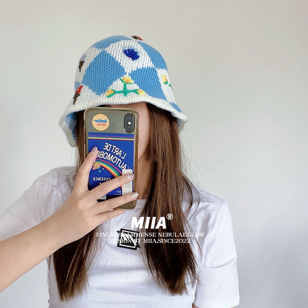 Mũ Bucket Dệt Kim Thủ Công Họa Tiết Hoa / Hình Thoi Màu Tương Phản Phong Cách Hàn Quốc Dễ Thương