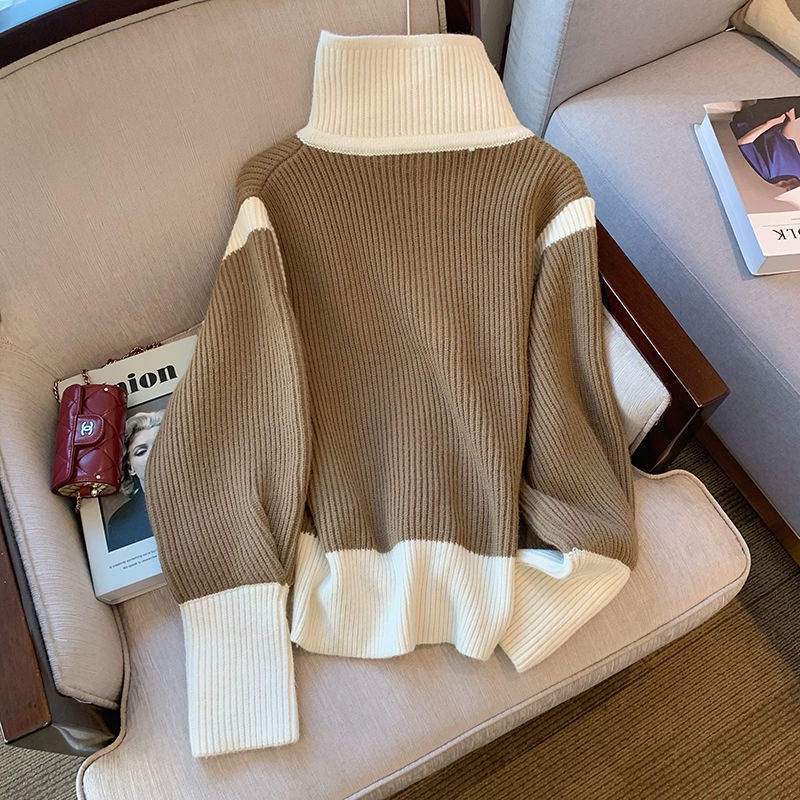 Korean high-end color high-necked sweater women's autumn and winter loose soft waxy lazily thickened sweater jacket