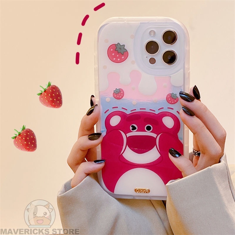 Ốp Điện Thoại Màu Laser In Hình Gấu/Dâu Tây Dễ Thương Cho iPhone 12/11Pro/Max/X/XS/XR/iPhone7/8plus