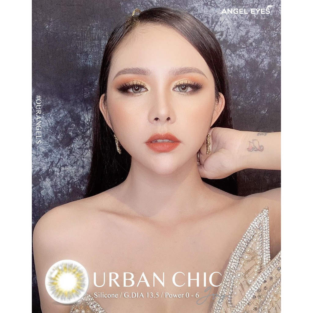 NHẬP SRDEC130 GIẢM 20K Contact Lens XÁM Urban Chic (Cận 0-6) - Xám tây - Không Giãn (GDia 13.3) - Angel Eyes Silicone