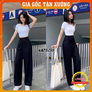 Quần ống suông rộng cạp cao - Quần ống suông nữ đẹp dáng dài, khóa sườn siêu hot hit giúp tăng chiều cao đáng kể