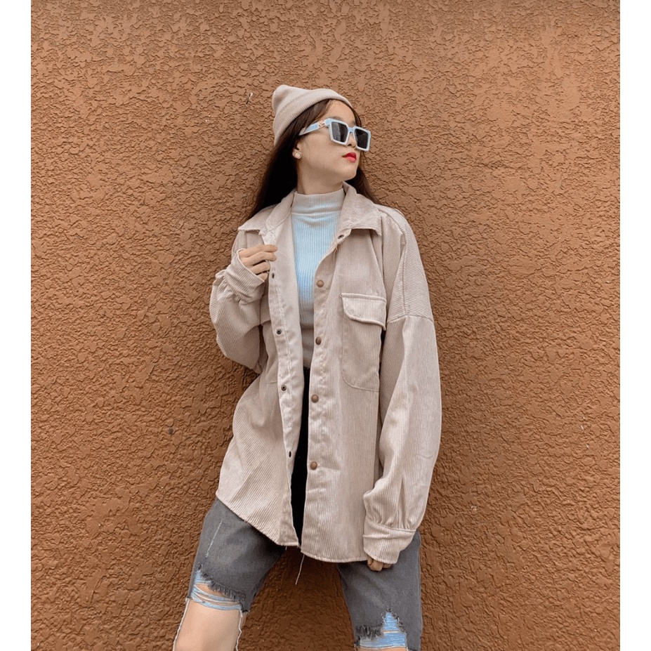 Áo sơ mi Nhung Gân Bomber From Rộng Cá Tính Cam kết y hình 100% - TP190 [NewUnisex]